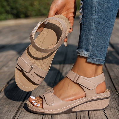 Solid Wedge Sandals Open Toe Adjustable Strap | Effortless Summer Women