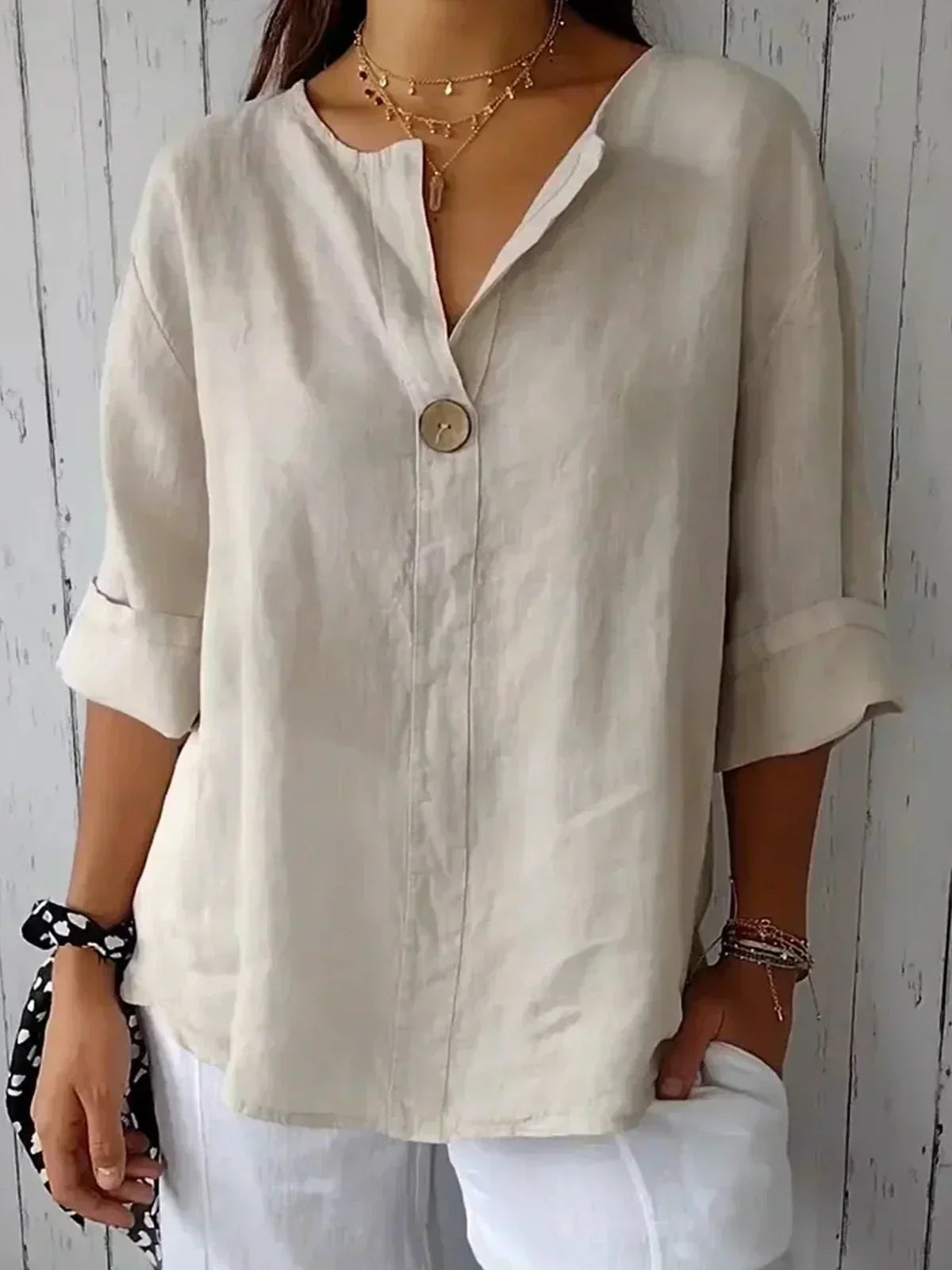 Jessa™ | Casual V-Neck Linen Blouse