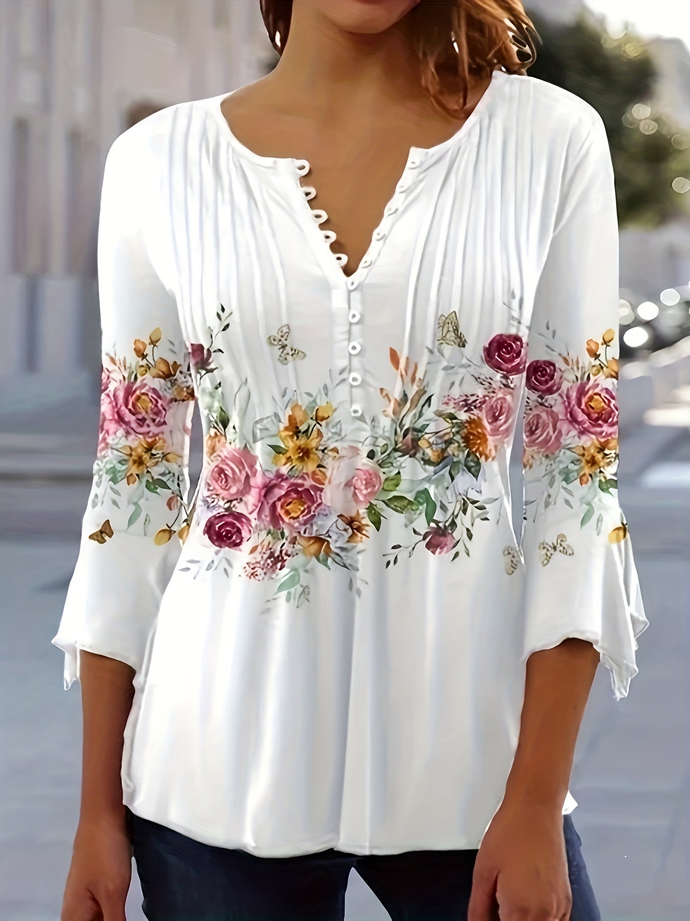 Chloe™ | Chic Floral V-Neck Blouse