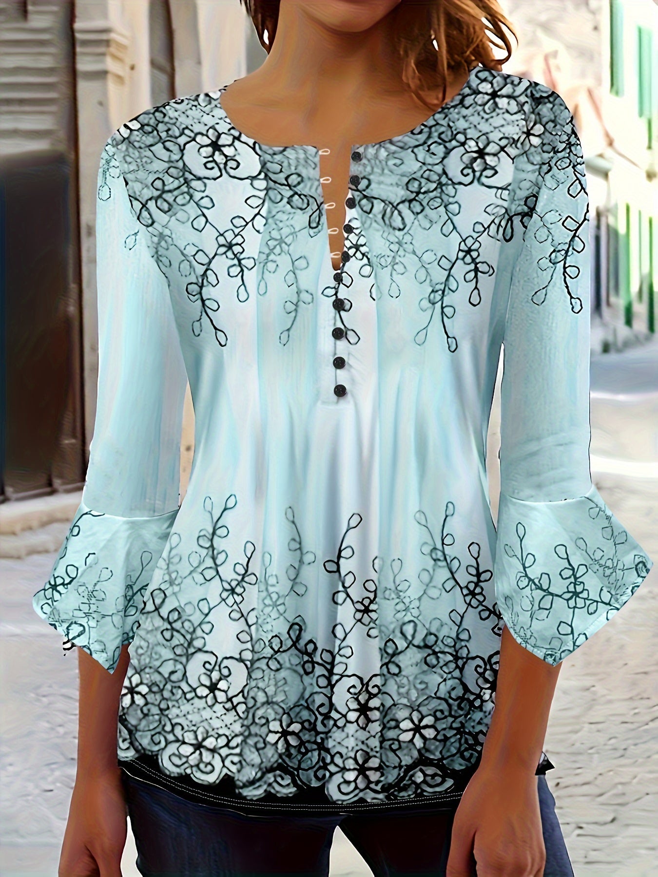 Seleme™ | Floral Print Button-Up Blouse