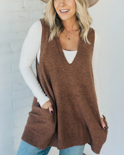 Women's Cozy Knit Vest with A-Line Cut and Hidden Pockets for Everyday Layering