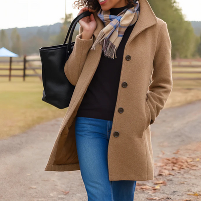 Women's winter coat button front in khaki