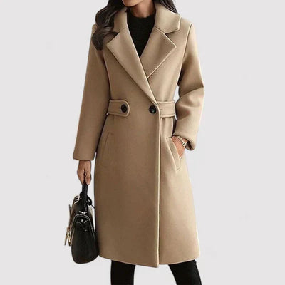 Solid Wool Coat Button Front Long Sleeve | Timeless Winter Women