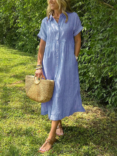 Striped Cotton Shirt Dress Collared Long Sleeve | Timeless Everyday Women