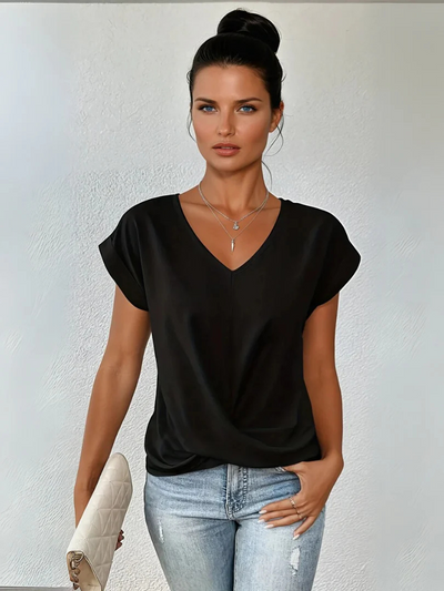 Solid V-Neck Tee Relaxed Fit | Effortless Everyday Women