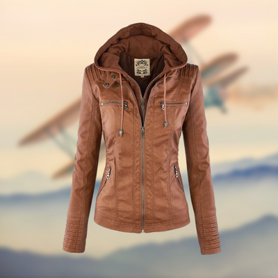 Solid Leather Jacket Hooded Long Sleeve | Chic Everyday Women