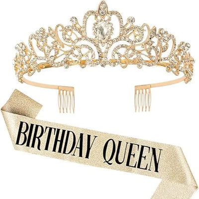 Gold Crystal Rhinestone Tiara Crown for Women – Bridal Wedding Prom Birthday Headband