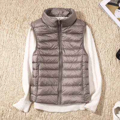 Women's Waterproof Vest with White Duck Down and Elegant Pleats for Transitional Seasons
