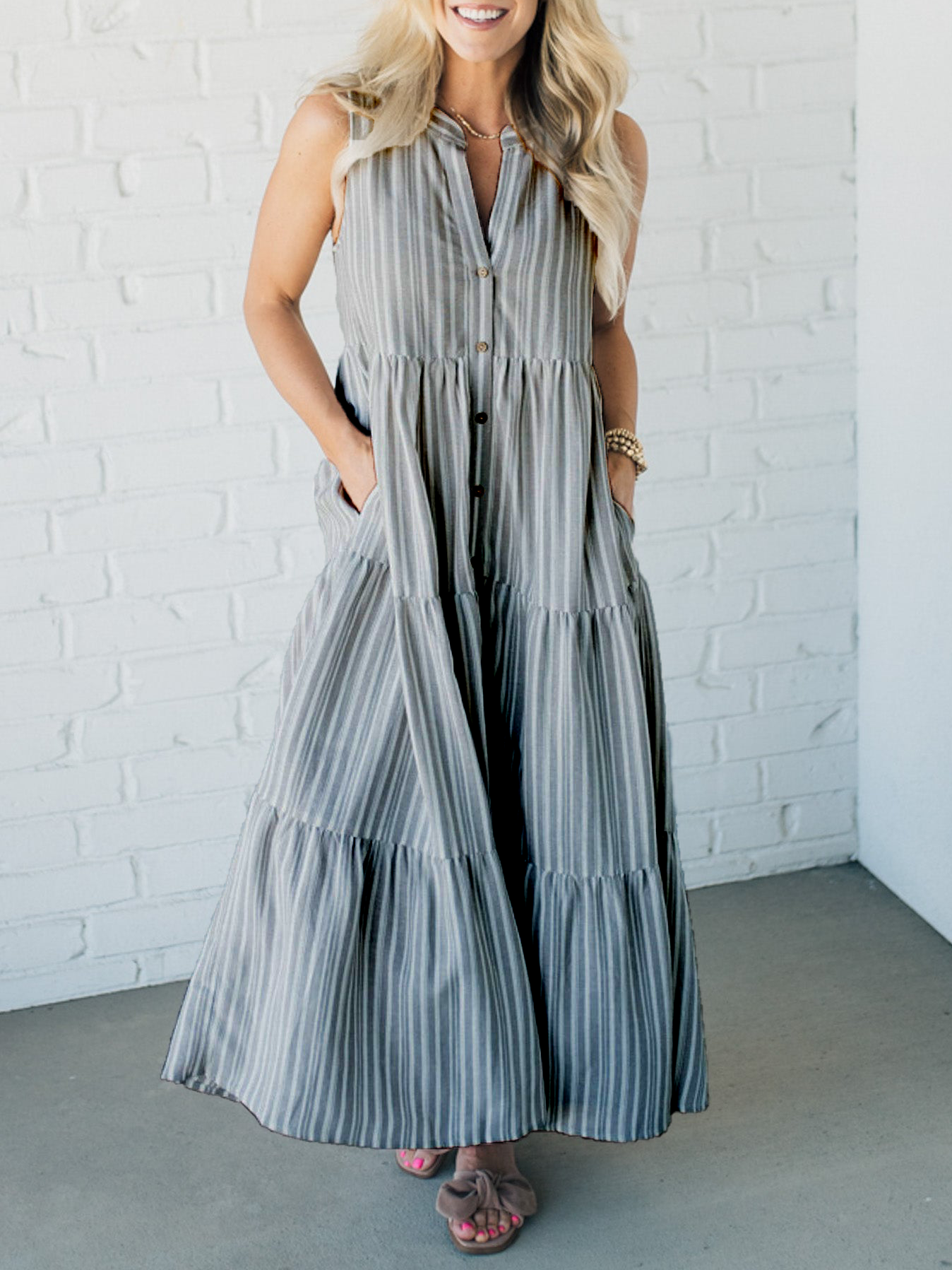 Vanie™ | Elegant Striped Tiered Dress