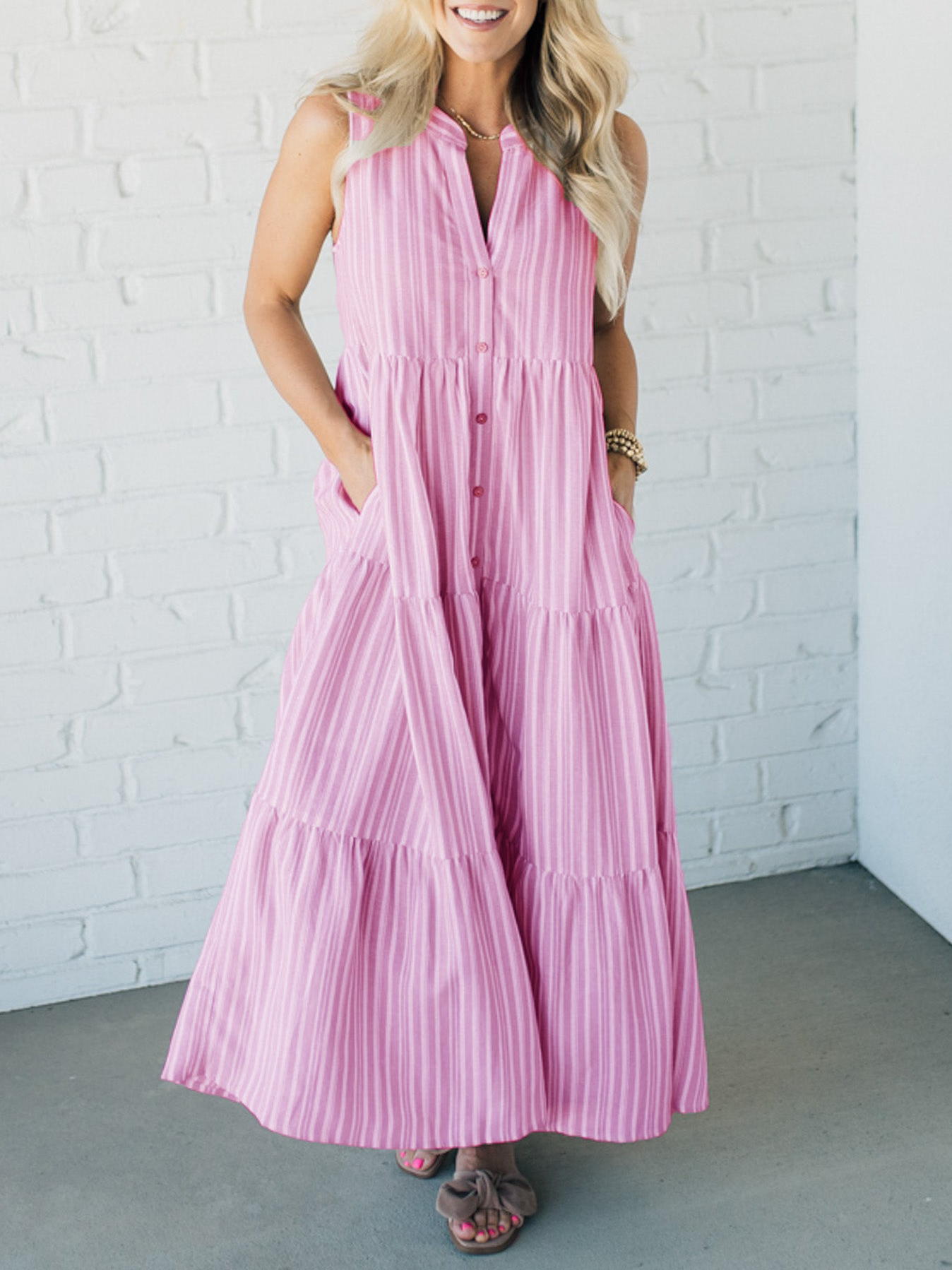 Vanie™ | Elegant Striped Tiered Dress