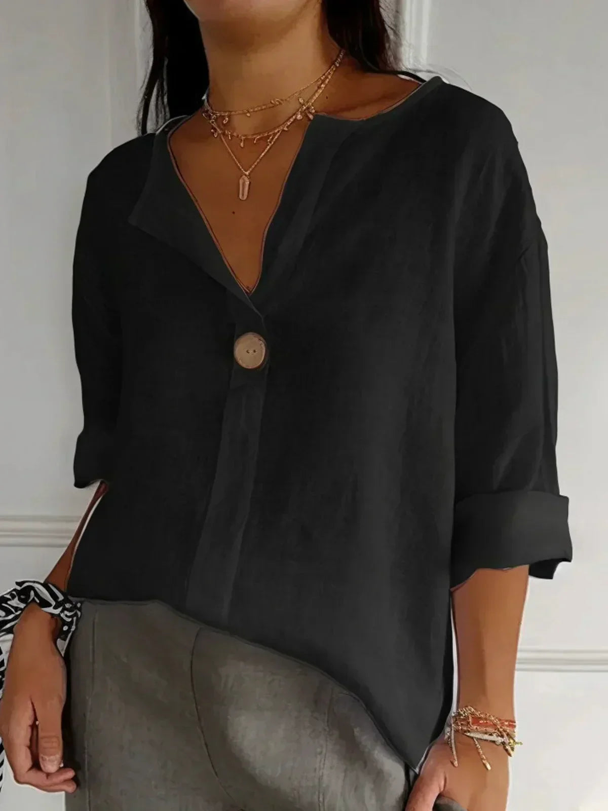 Jessa™ | Casual V-Neck Linen Blouse