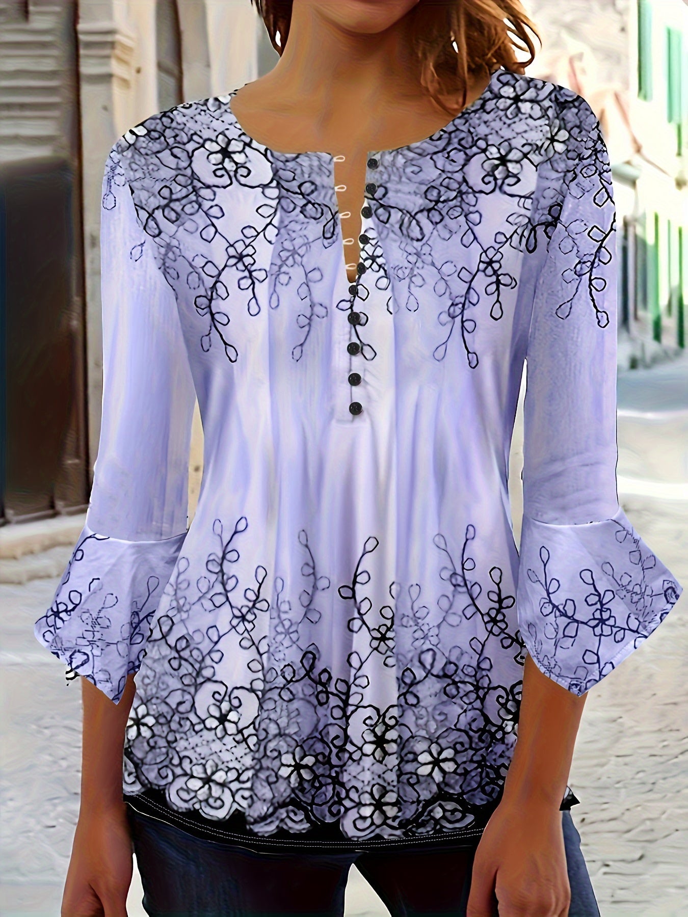 Seleme™ | Floral Print Button-Up Blouse