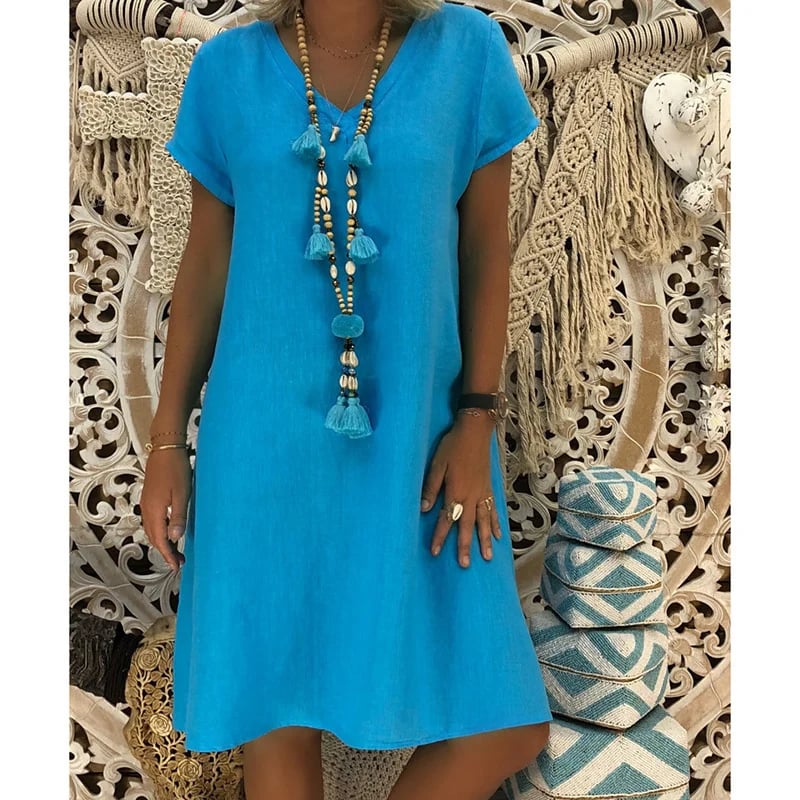 Lana™ | Elegant Linen V-Neck Midi Dress