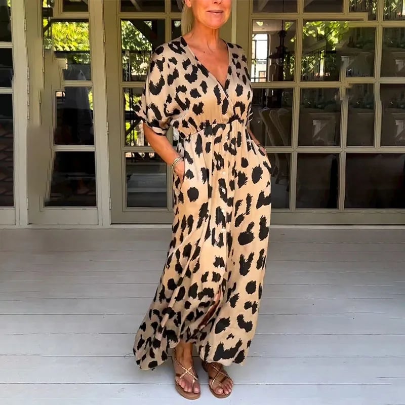 Lina™ | Chic Leopard Maxi Dress