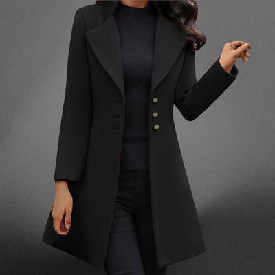 Solid Italian Wool Long Sleeve Coat High Neck Fitted | Chic Autumn Women