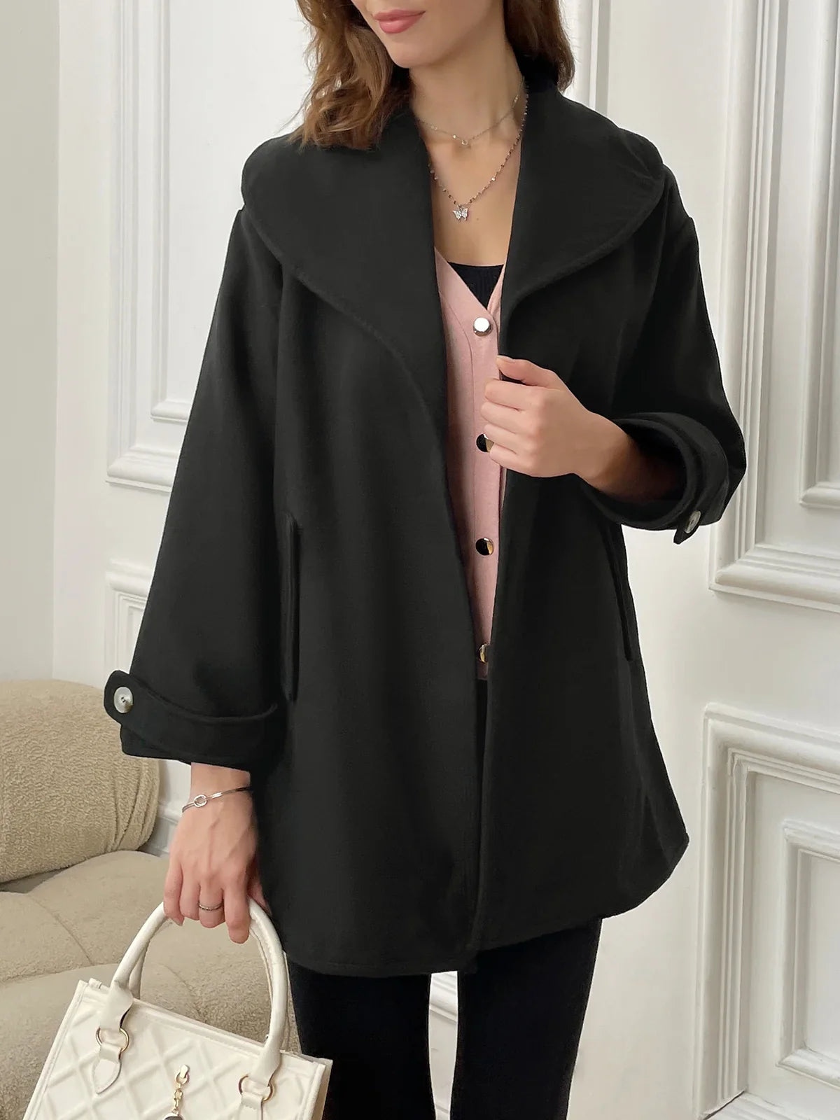 Synthia™ | Long Coat with Shawl Collar