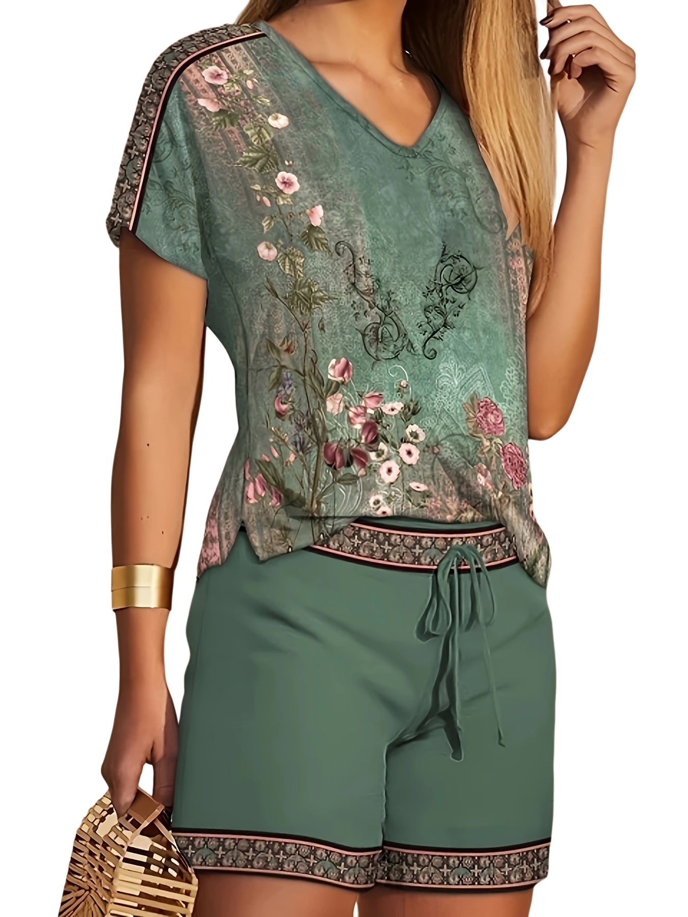 Fetin™ | Bohemian V-Neck Top & Shorts Set