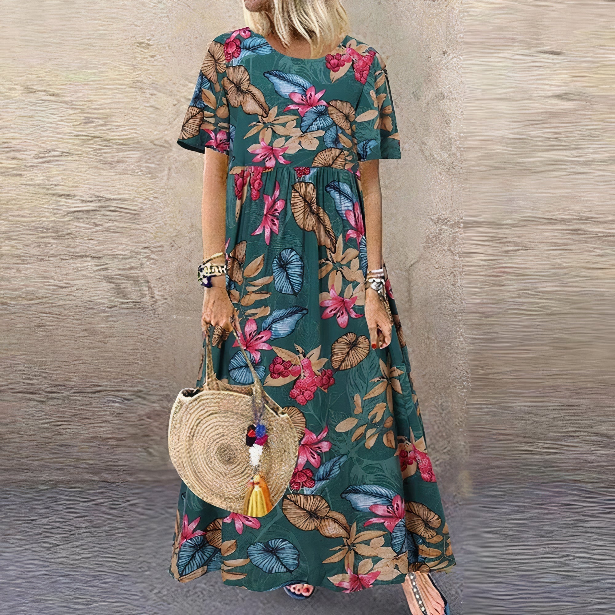 Lotte™ | Elegant Floral Maxi Dress In Cotton