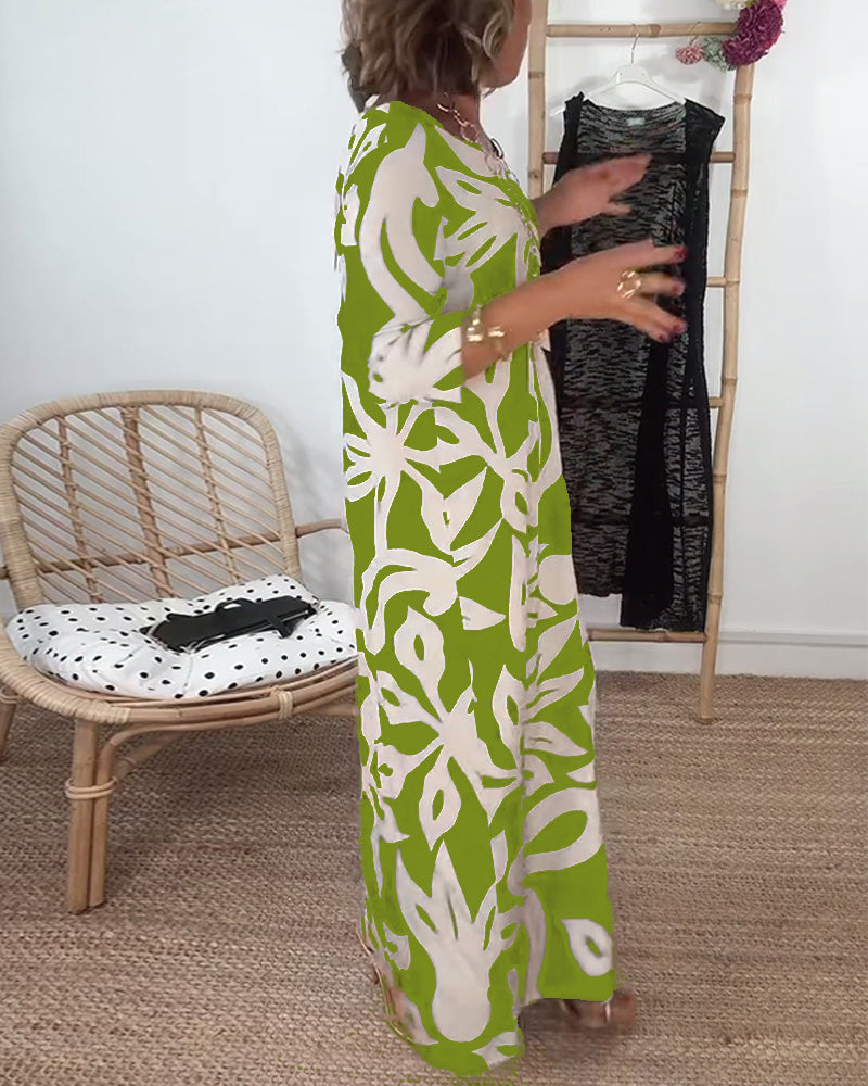 Konfi™ | Elegant Printed Maxi Dress