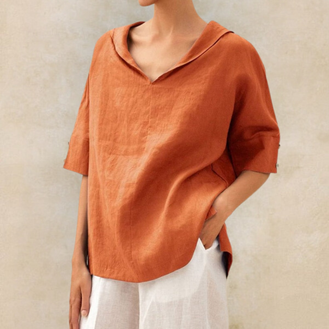 Nance™ | Elegant V-Neck Casual Shirt In Cotton