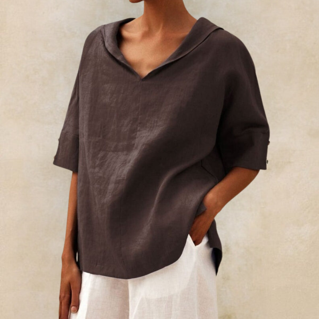 Nance™ | Elegant V-Neck Casual Shirt In Cotton