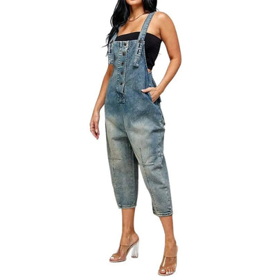 Women's Casual Loose Denim Overalls Cropped Harem Jeans