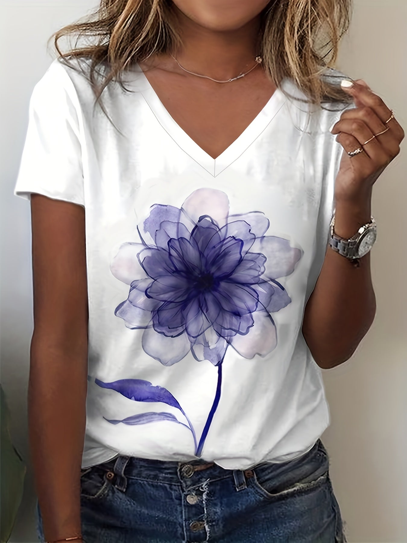 Marisol™ | Elegant Floral V-Neck Tee