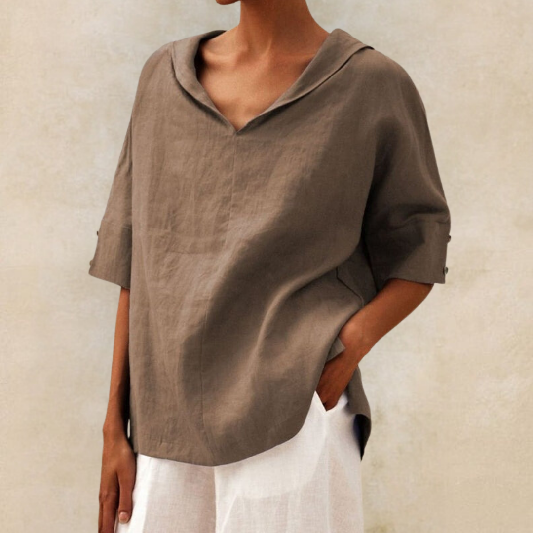 Nance™ | Elegant V-Neck Casual Shirt In Cotton