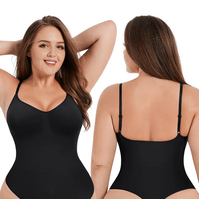 Women's Seamless Shaping Bodysuit Adjustable Straps Low-Back Thong Style Tummy Control One-Piece