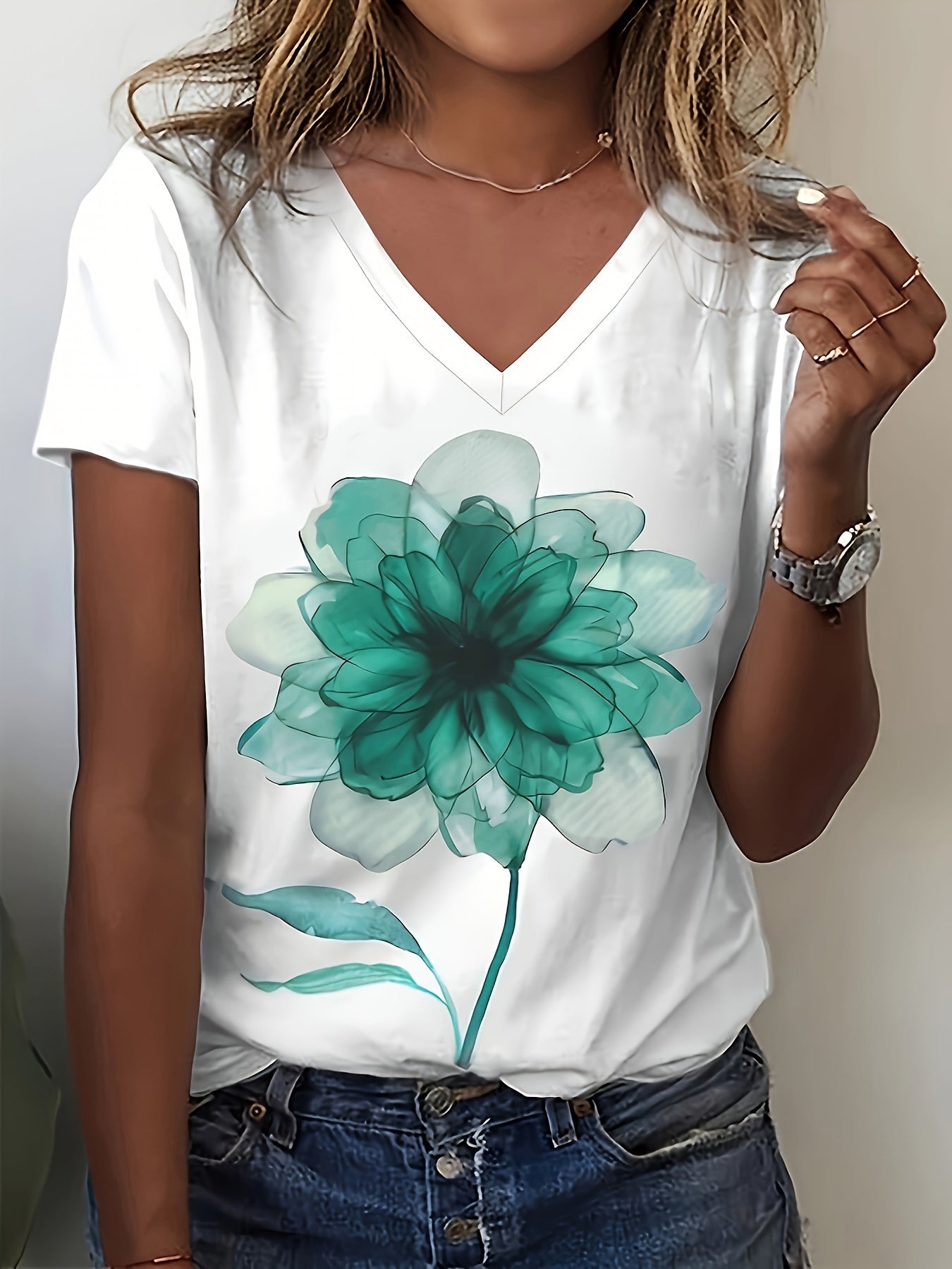 Marisol™ | Elegant Floral V-Neck Tee