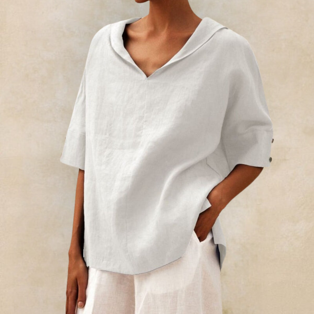 Nance™ | Elegant V-Neck Casual Shirt In Cotton