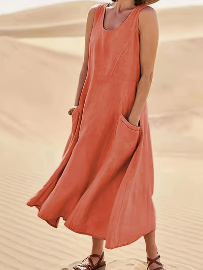 A-Line Midi Dress with Pockets | Flattering Loose Fit | Effortless Spring Summer Women