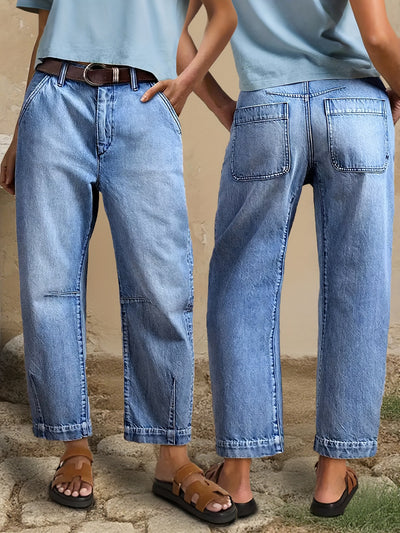 Solid Blue Wide Leg Pants High Waist Relaxed Fit | Effortless Workwear Women