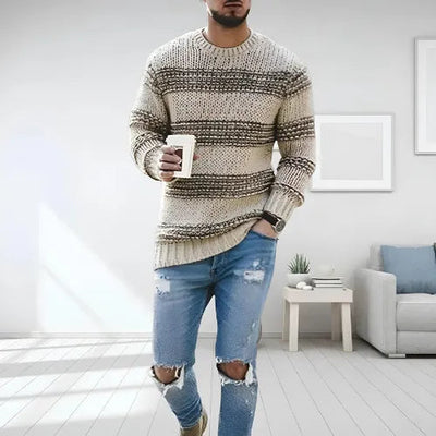 Striped Knit Sweater Round Neck Relaxed Fit | Effortless Autumn Men