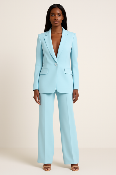 Solid Suit Set Collared Fitted | Chic Workwear Women