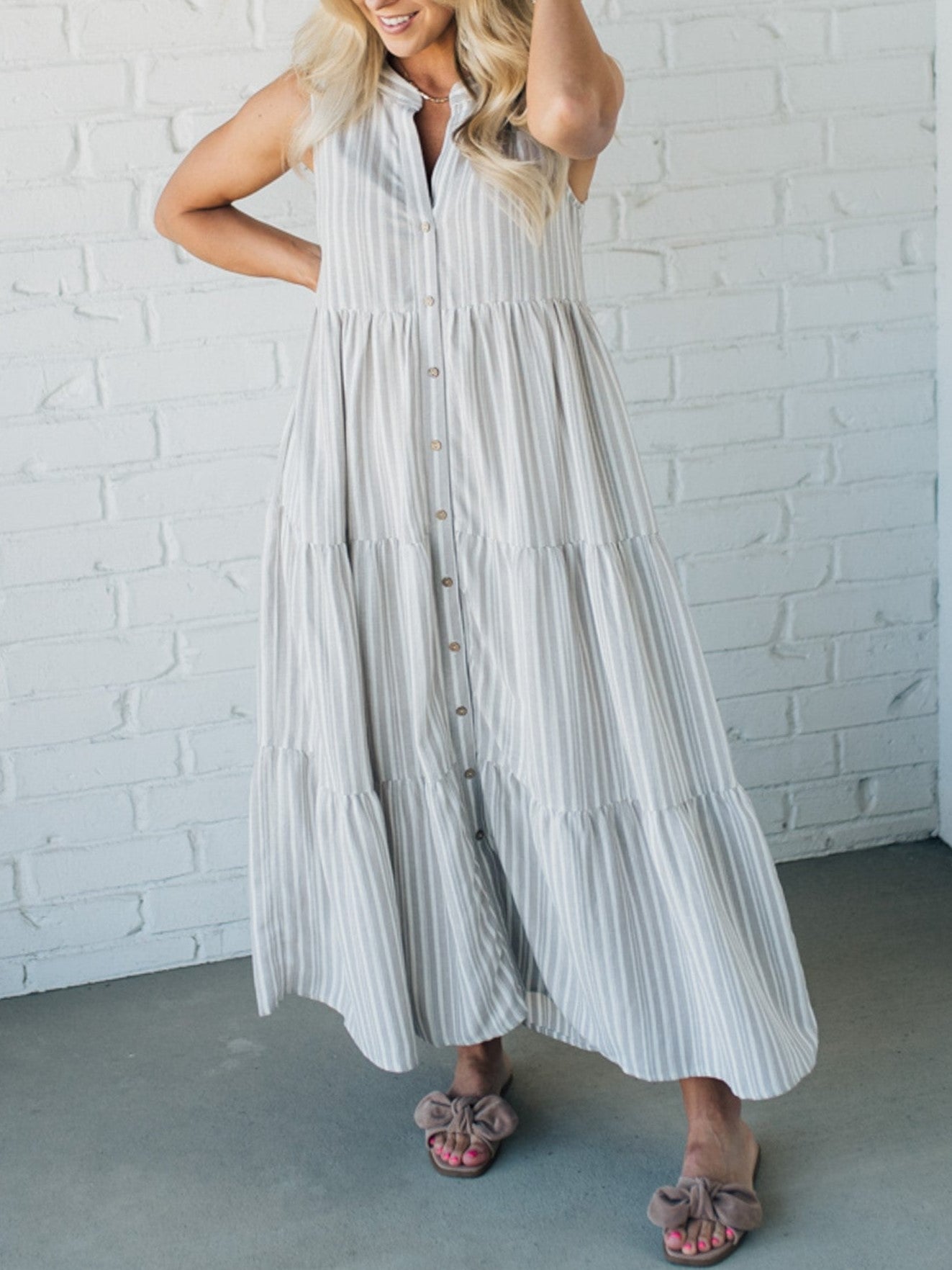 Vanie™ | Elegant Striped Tiered Dress