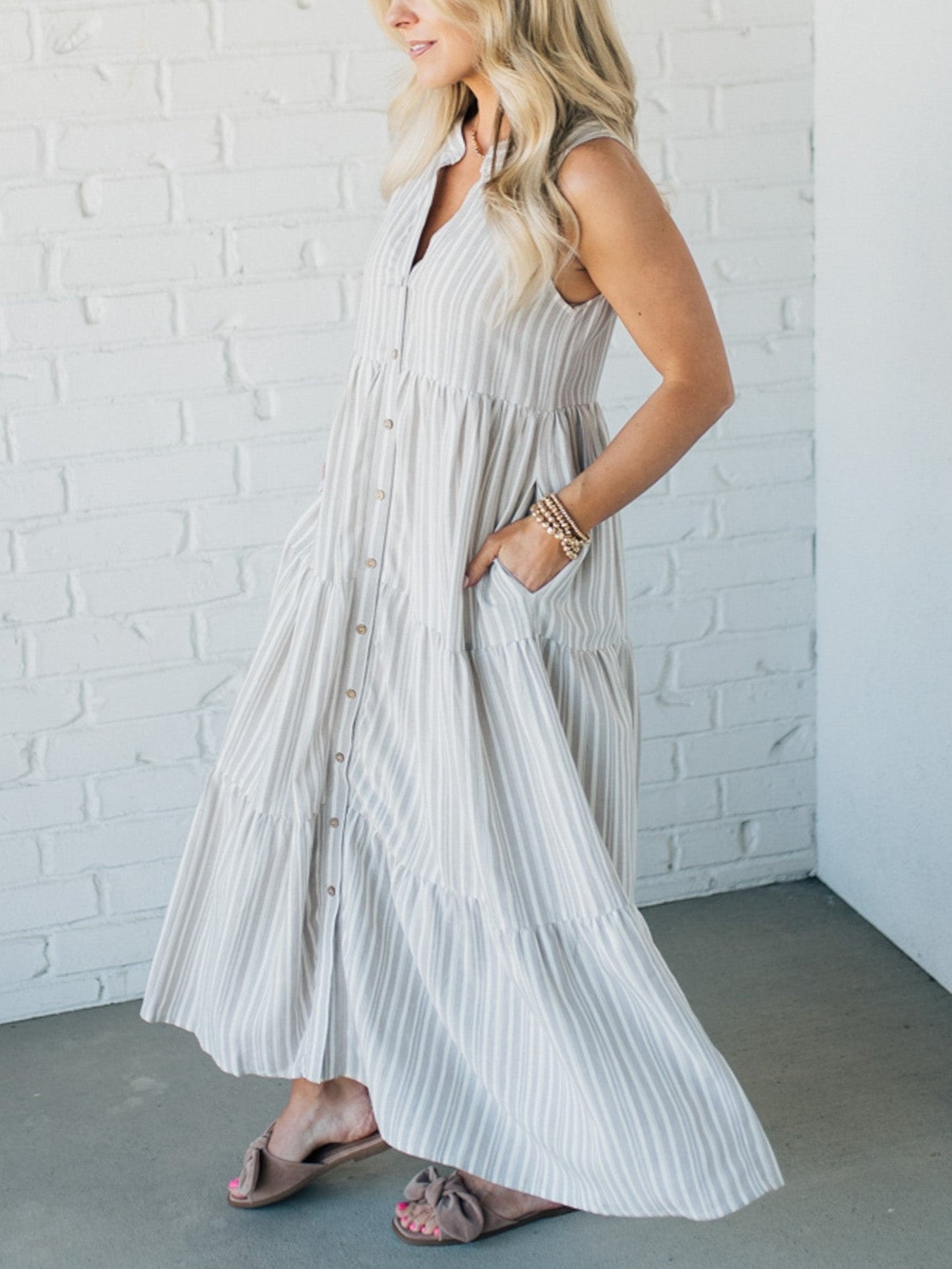 Vanie™ | Elegant Striped Tiered Dress