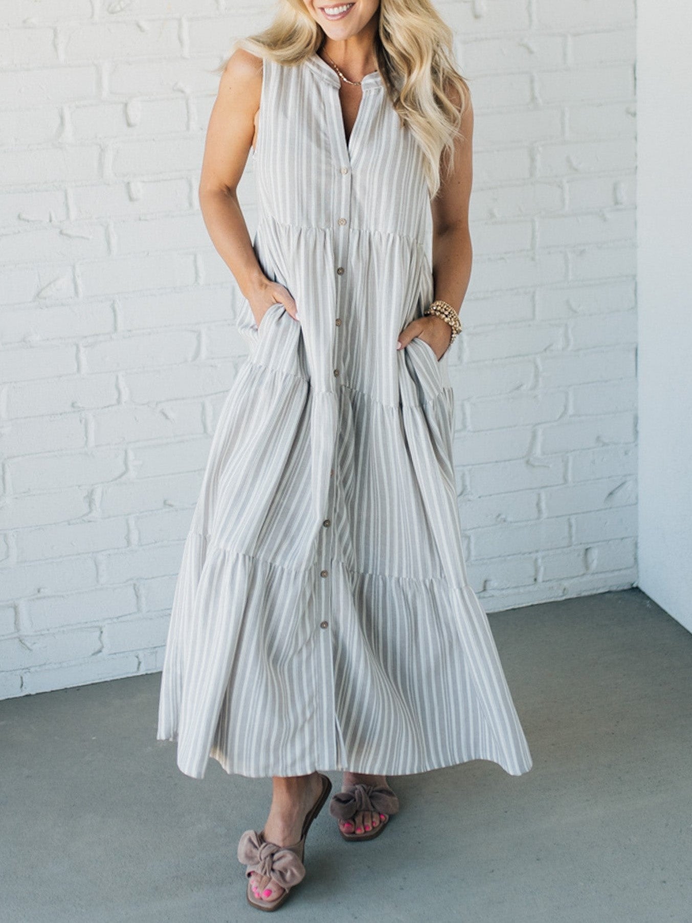 Vanie™ | Elegant Striped Tiered Dress