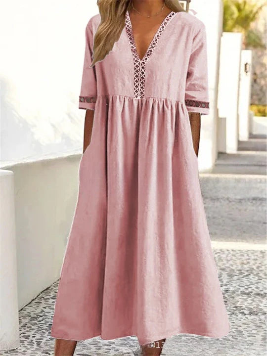 Ingrid™ | Elegant Summer Dress In Cotton and Linen