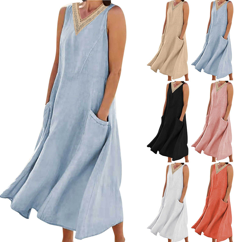 Edith™ | Elegant Cotton Sleeveless V-Neck Dress