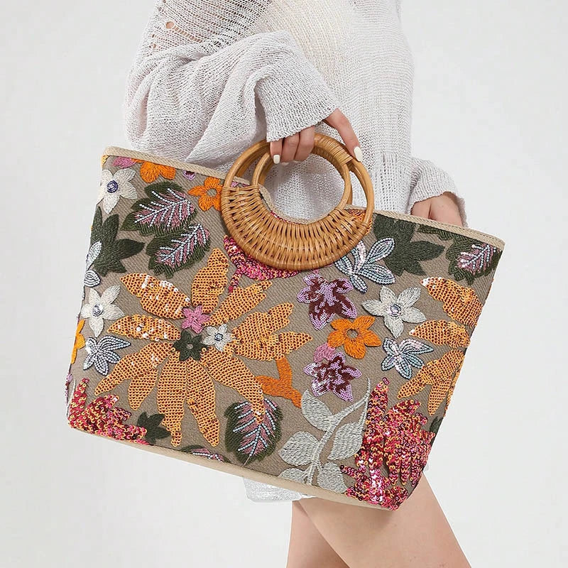 Elara™ | Floral Embroidered Boho Tote