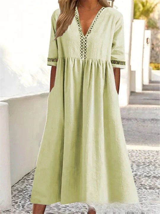 Ingrid™ | Elegant Summer Dress In Cotton and Linen