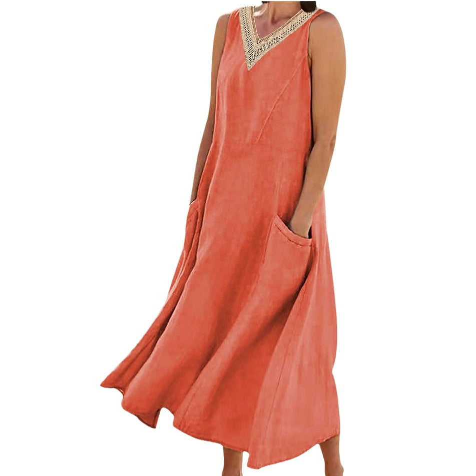 Edith™ | Elegant Cotton Sleeveless V-Neck Dress