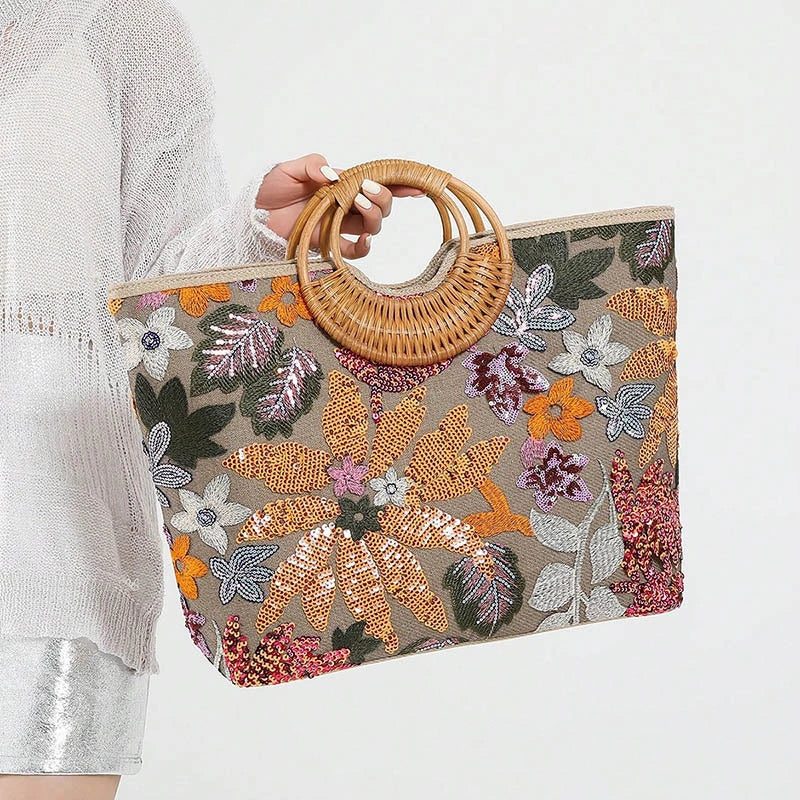 Elara™ | Floral Embroidered Boho Tote