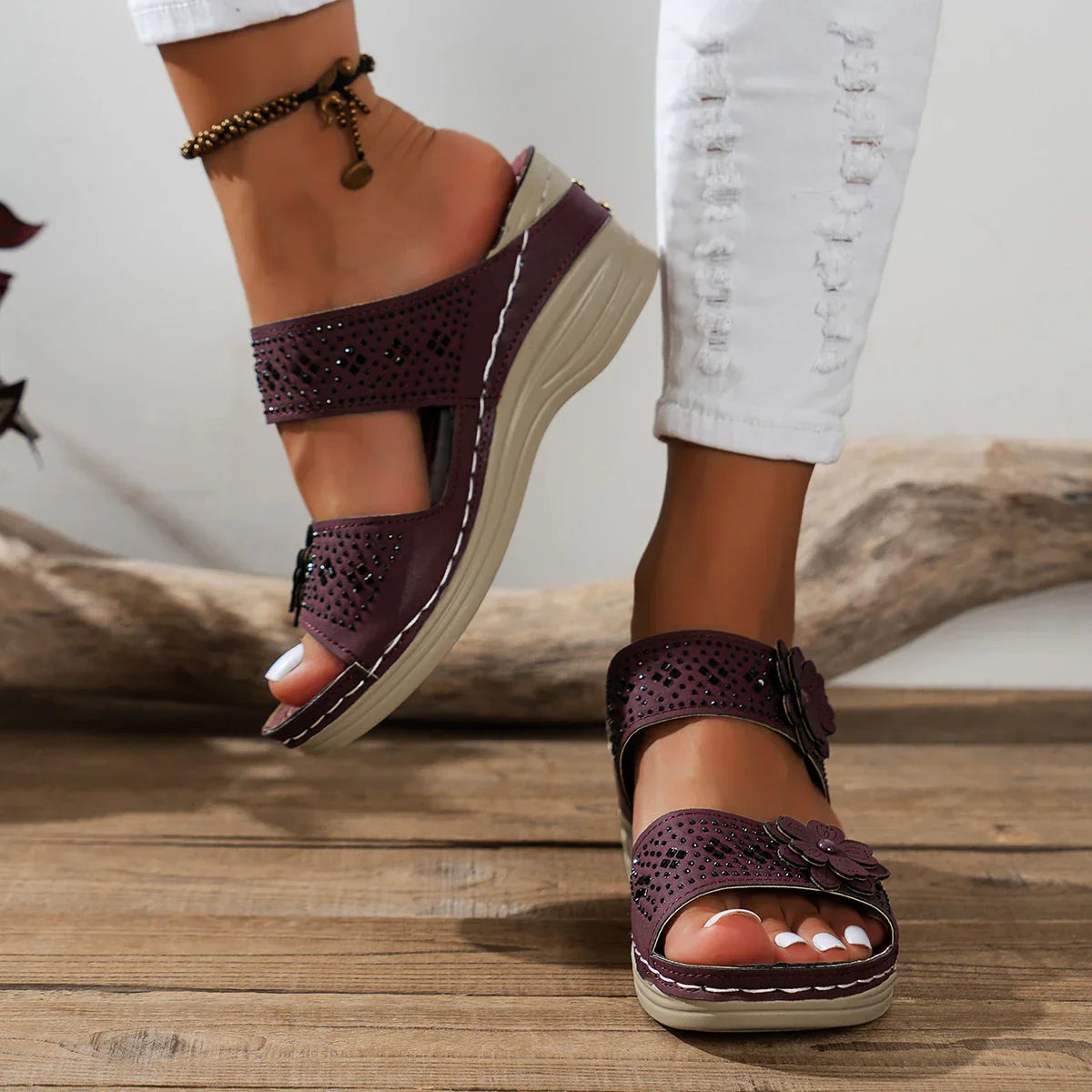 Saira™ | Elegant Floral Wedge Sandals