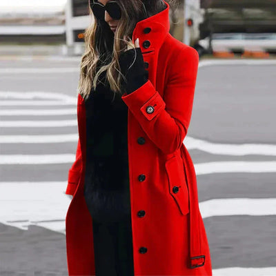 Women's Long Winter Trench Coat with Elegant Silhouette and Weather Resistance for Cold Days