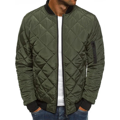 Men's Cotton Jacket with Diamond Pattern and Zipper Closure for Stylish Autumn Layering