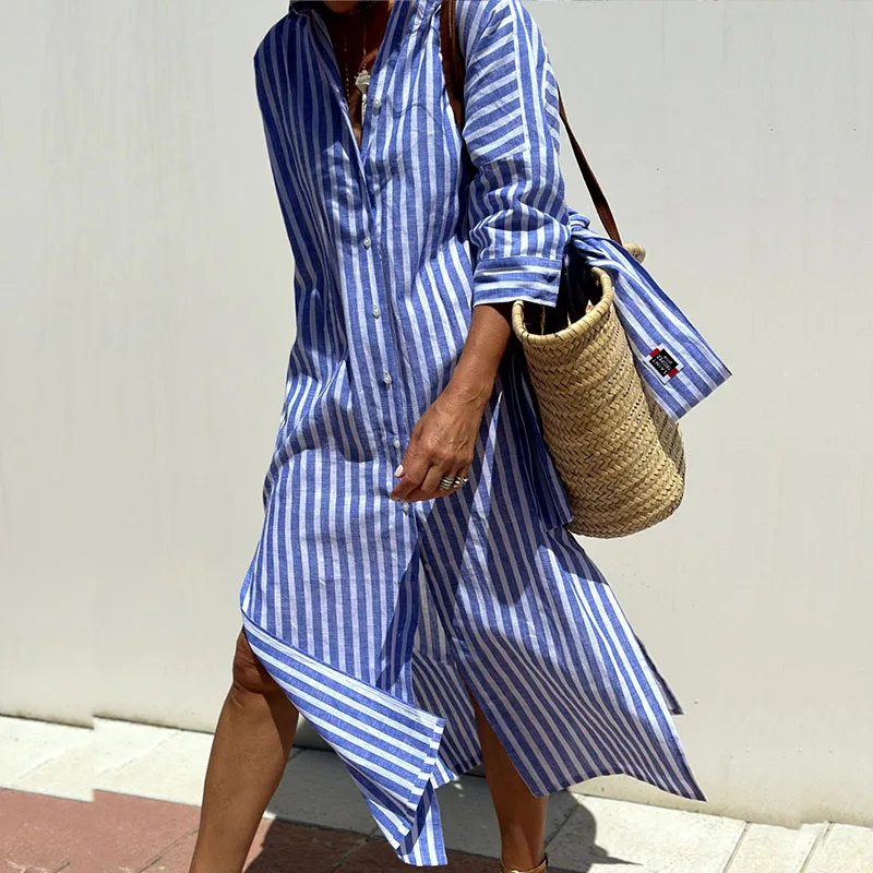 Elle™ | Elegant Striped Shirtdress