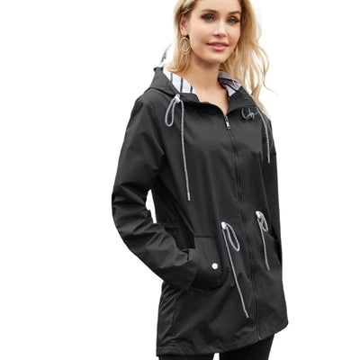 Women's Lightweight Raincoat with Zip-Up Front and Hood for Outdoor Adventures