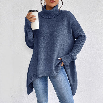 Solid Cashmere Knit Sweater High Neck Relaxed Fit | Effortless Winter Women